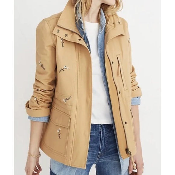 Madewell Embroidered Pessage Jacket Floral Military Style, Size Medium - Picture 1 of 16